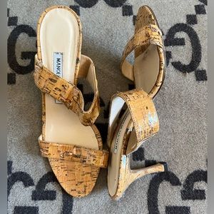 Manolo Blahnik cork style kitten heel